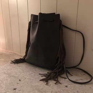 Frayed gray draw string purse!